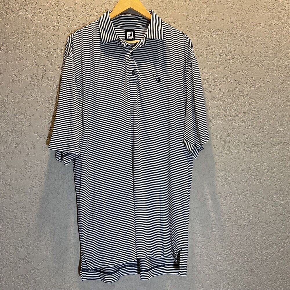FootJoy Black and White Stripped Short Sleeve Polo Size L with Logo